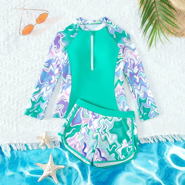 Girl Swimsuits 2 Piece Summer Bikini Swimsuit Ruffle Kids Bathing Suits Girls 9-10