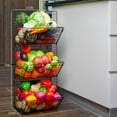 thumbnail image 4 of Metal Wire Basket Wall Mount, 3 Tier Wall Storage Basket Organizer with Chalkboards Hooks, Kitchen Fruits and Vegetables Produce Bin Rack Toys Organizer Bathroom Tower Hanging Basket (Black), 4 of 18