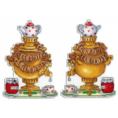 UPC: 4627128736749 | Plastic Canvas Counted Cross Stitch Kit Tea Party P-416 Needlework Easy Gold By MP Studia Red Food Canvas Cotton