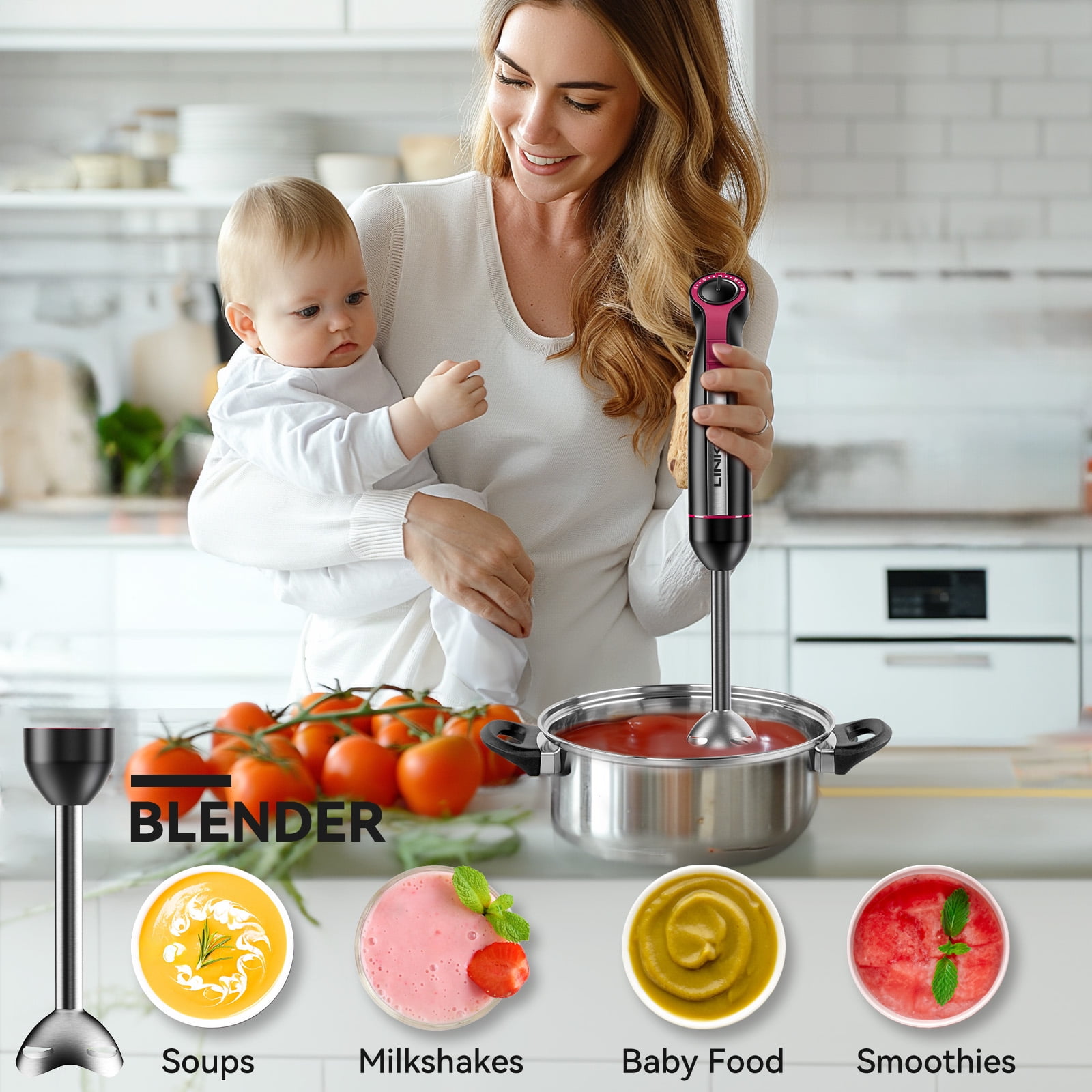 LINKChef Immersion Blender, 20Speed 1000W 5in1 Immersion Hand Blender, Stick Blender with Turbo Mode(图5)