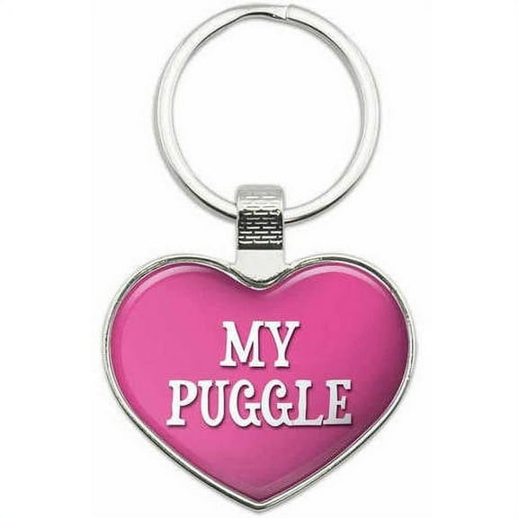 Puggle - I Love My Pet Metal Heart Keychain Key Chain Ring, Multiple Colors Available