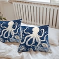 thumbnail image 6 of Throw Pillow Covers 18x18 Inch Set of 2, Beige Octopus Coastal Waterproof Outdoor Pillow Covers, Navy Blue Nautical Ocean Coral Decorative Cushion Pillowcases for Couch, Sofa, Bed, Garden, Patio, 6 of 9