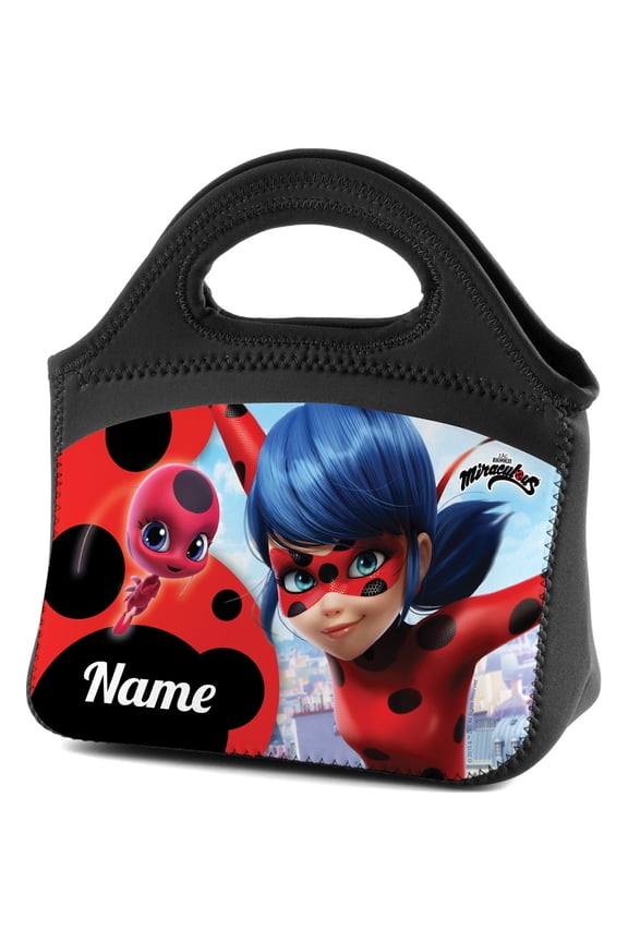 Personalized Miraculous Ladybug and Tikki Lunch Tote, Black