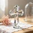 thumbnail image 6 of Religious Table Figurine,Faceted Crystal Standing Cross Stable Round Base Light Reflect Craft,Faith Decor Ornament for Prayer Corner Desk Mantel Space(Clear), 6 of 7