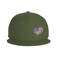 thumbnail image 2 of DouZhe Flat Brim Cap Snapback Hat, Heart American Usa Flag Prints Adjustable Green Adult Baseball Cap, 2 of 7