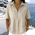 thumbnail image 4 of cfhntfmh Womens Tops Summer Half Sleeve Collared V Neck T-Shirts Zipper Loose Casual Workout Shirts Solid Color Clothes, 4 of 6