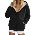 thumbnail image 1 of Quealent Women's Fleece Lined Jackets Winter Hooded Coats 2025 Fashion Full Zip Hoodies Comfy Fuzzy Warm Sweatshirt Jacket Coat with Pockets On Sale Black for Size S, 1 of 4