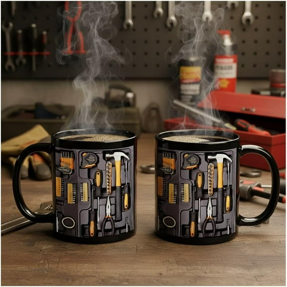 The Ultimate Mechanic's Toolbox Mug, Realistic Tool Details & Comfortable Handle,The Ultimate Mechanic's Box Mug, Creative Cool Toolboxes Set Cups for Husband Dad Friends, Gift(2PC)（XX）