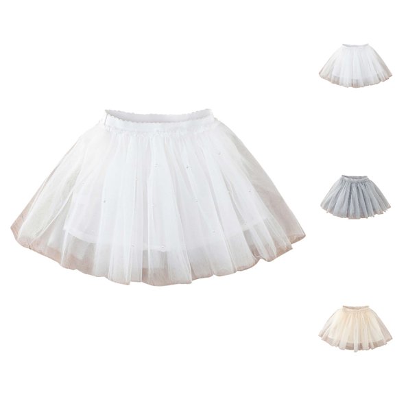 HJYCHN Girls Skirt High Waist Mesh Tutu Skirt with Pearl Detail and Lining for Carnival Party and Daily Wear Back to School Outfits for Girls 18-24 Months