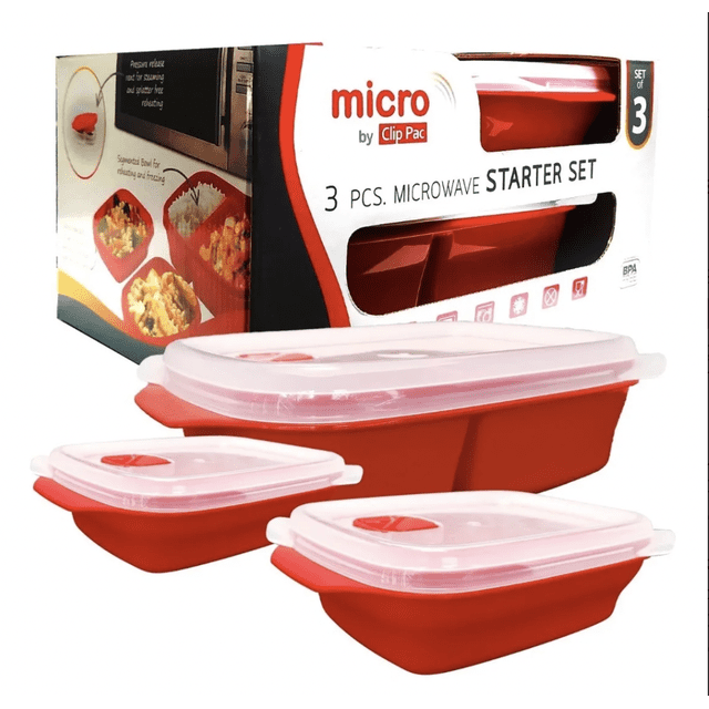 Set de 3 Contenedores de Plastico Micro Resistentes para Microondas