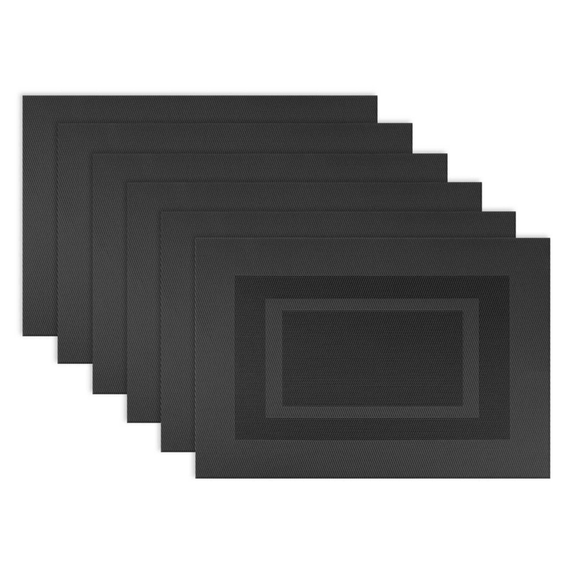 CC Home Furnishings Set of 6 Black Double Framed Rectangular Placemats 13" x 19"