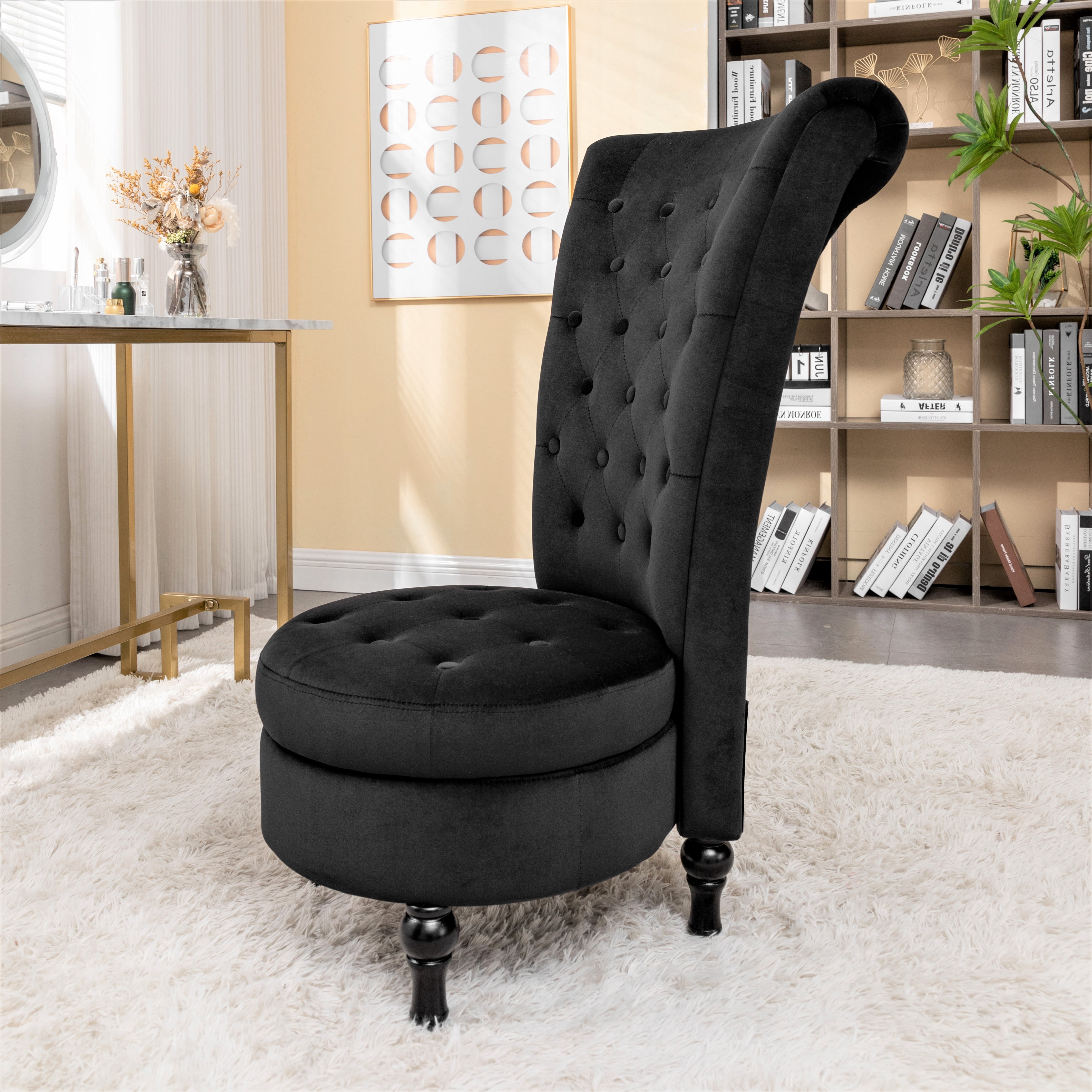 US Pride Furniture Gosser 20" Wide Velvet High Back Vanity Chair for Living Room, Black
