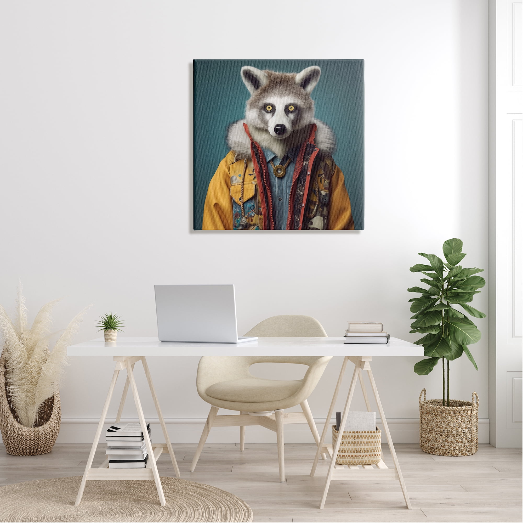 Stupell Industries Raccoon in Street Fashion Animals & Insects Painting Gallery Wrapped Canvas Art Print Wall Art, 30 x 30