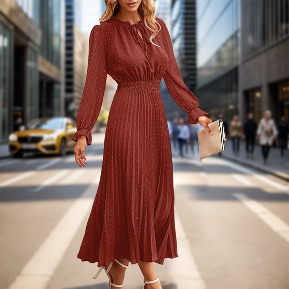 Stylish Women's Casual Dress Sleeveless V Neck Polka Dot Pleated A Line Beach Wear for Everyday