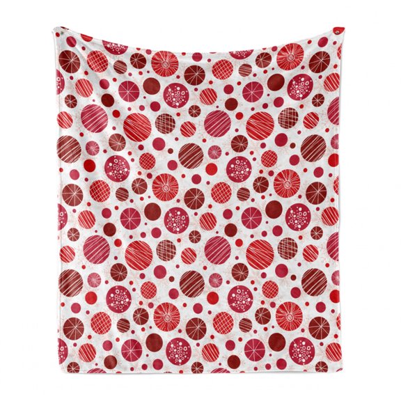 Abstract Soft Flannel Fleece Throw Blanket, Grids Lines Round Shapes and Circles Snowflake Motifs Print, Cozy Plush for Indoor and Outdoor Use, 70" x 90", White Dark Pink, by Ambesonne