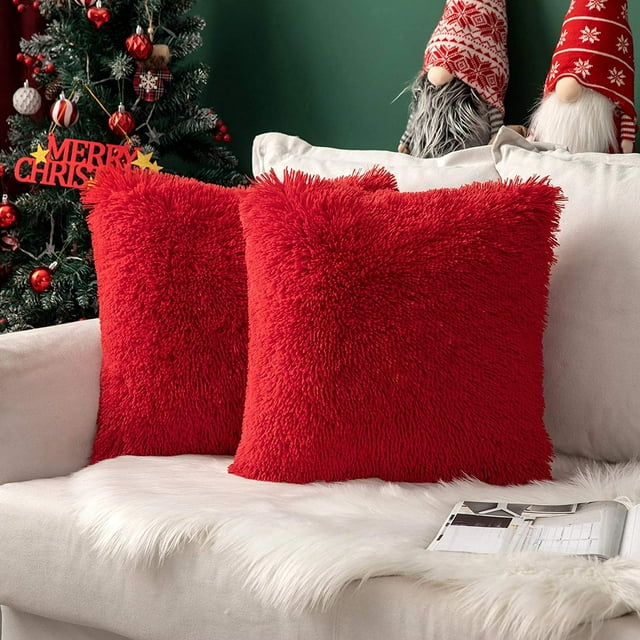 MIULEE Paquete de 2 Fundas de Almohada de Lujo de Piel sintética Fundas de Almohada de Felpa Decorativas de Invierno de Lujo Fundas de cojín para sofá de Navidad Dormitorio Coche 18x18 Pulgadas Verde