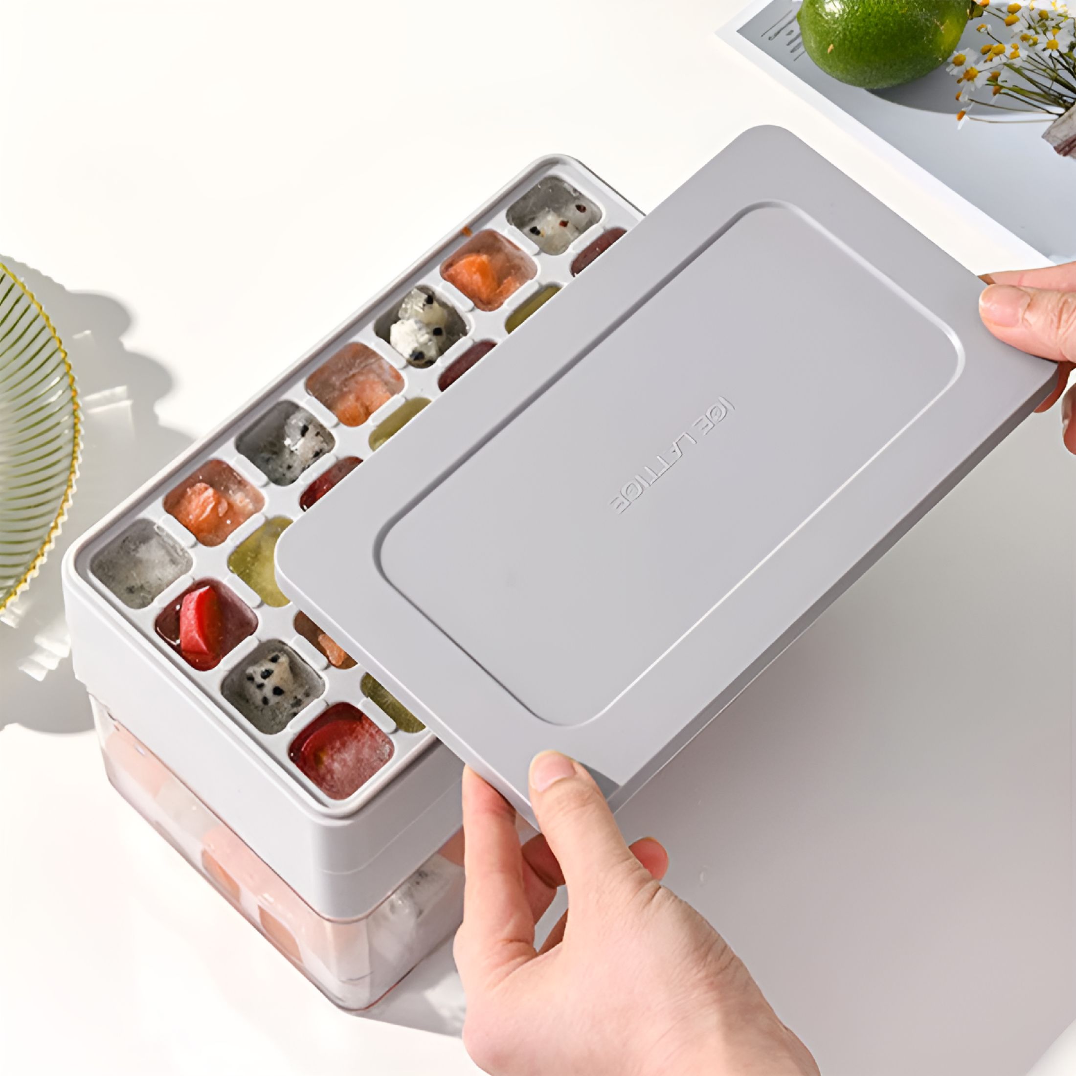 ACDANC 2026 New Ice Cube Tray with Lid and Bin,Ice Trays Ice Maker for Freezer with Container Silicone Ice Cube Tray Mold Easy Release Bpa Free Large Ice Cube Maker for Whiskey,Cocktail
