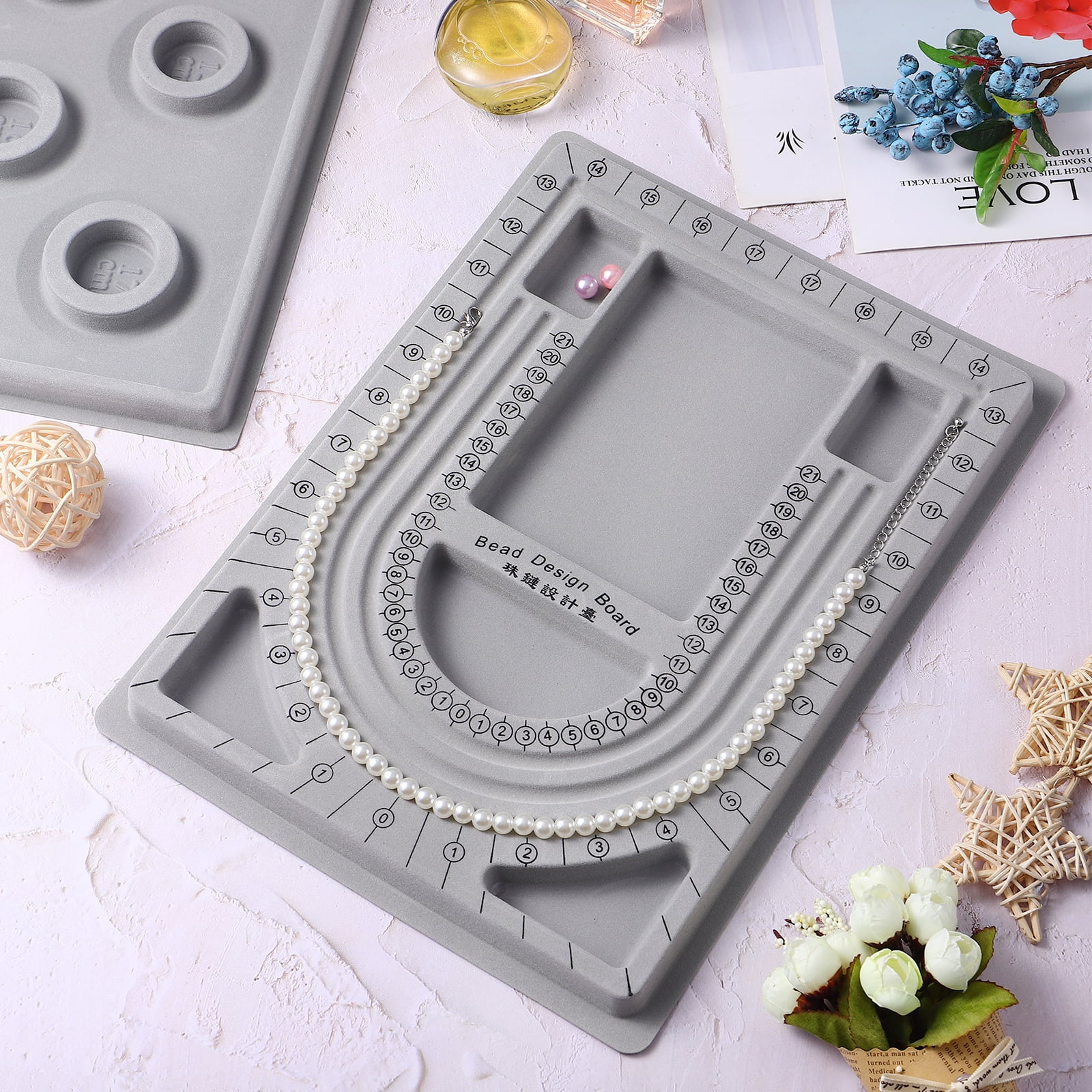 Bamboo combination beading board, English size labeled wooden beading  design board, beading mat for bracelet, necklace, jewelry making tray, 16.9  * 11.2 * 0.39 
