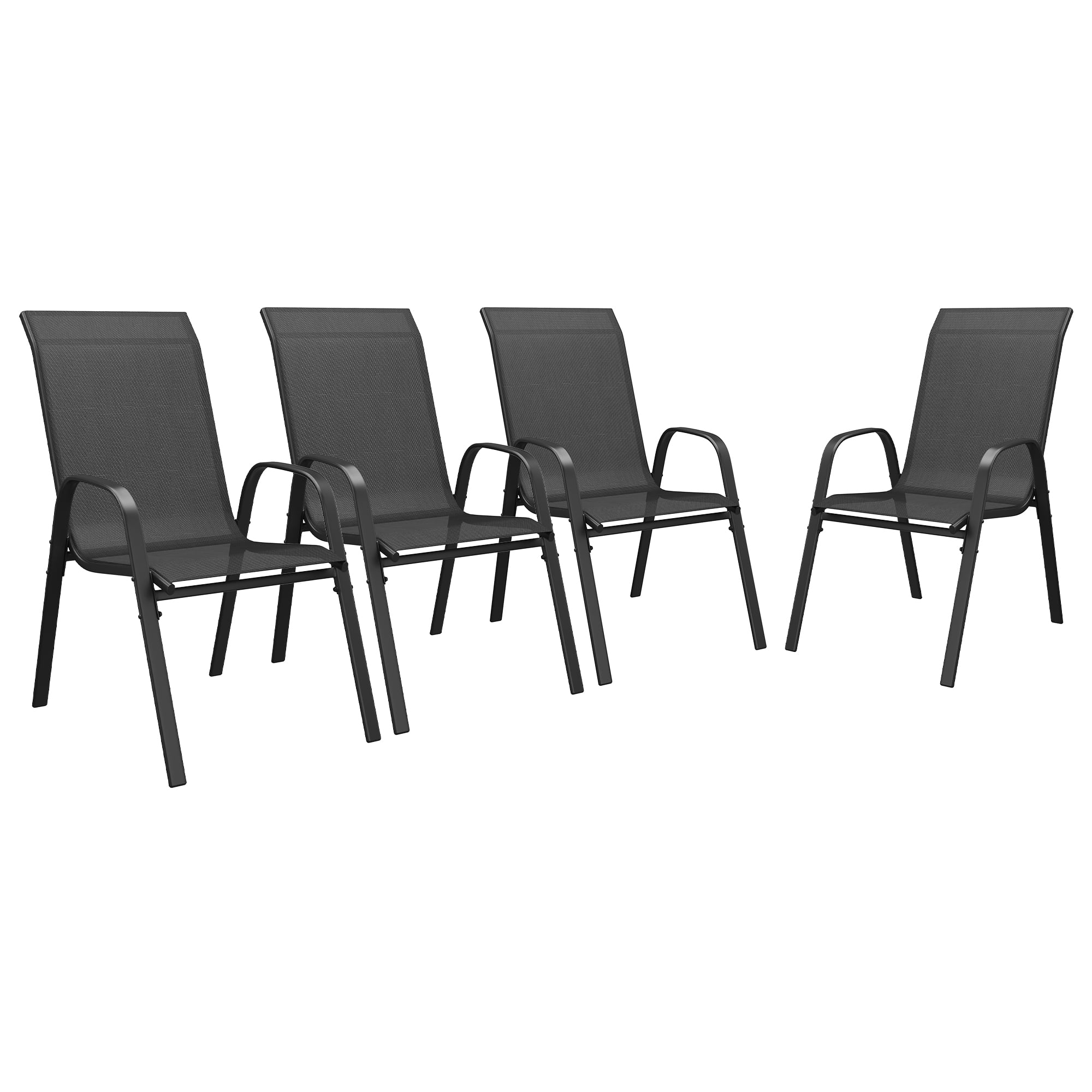 Vicllax Stackable Patio Dining Chairs Set of 4 , Modern Textilene Outdoor Chairs with Metal Frame for Garden, Backyard, Poolside,Black