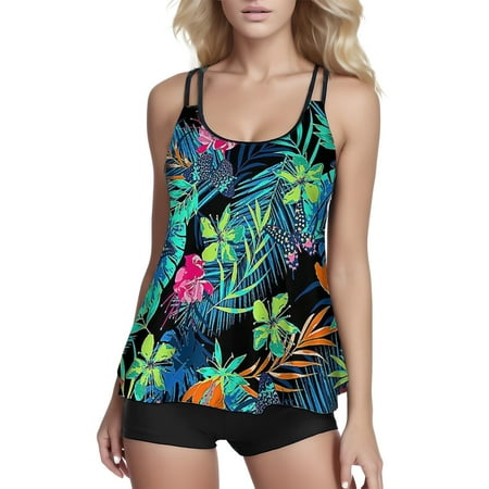 Xudanell Suits Control Flowy Bathing Tank Swimwear With Boyshorts  Top Tummy For Women  Vacations Tankini Swimsuits For Women Tops Only (M-Green XL)