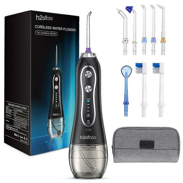 H2ofloss HF-6 Cordless Water Flosser 5 Nozzle Tips Water Irrigator Portable Rechargeable IPX7 Waterproof Irrigator for Dental Oral & Braces Cleaning