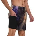 thumbnail image 2 of Rateoe Purple Flower Lazy Cat Pattern Men’s Swim Shorts with Compression Liner – Double-Layered Quick-Dry Swimwear, Comfortable & Stretchy Beach Shorts-3X-Large, 2 of 6