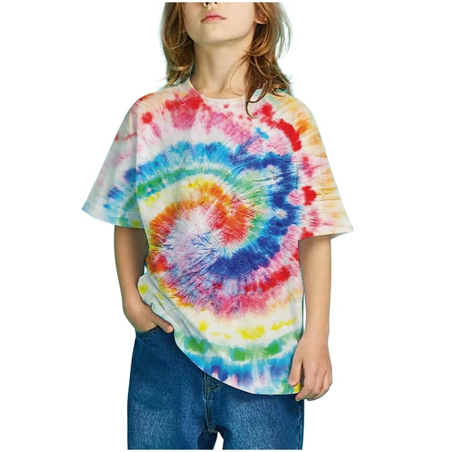 EGNMCR Blouses & Chemises à Manches Courtes Col Rond Filles Garçons Mode Manches Courtes Dégradé Imprimé Hauts Enfant Col Rond Été Décontracté T-Shirt Ample Fille Blouse