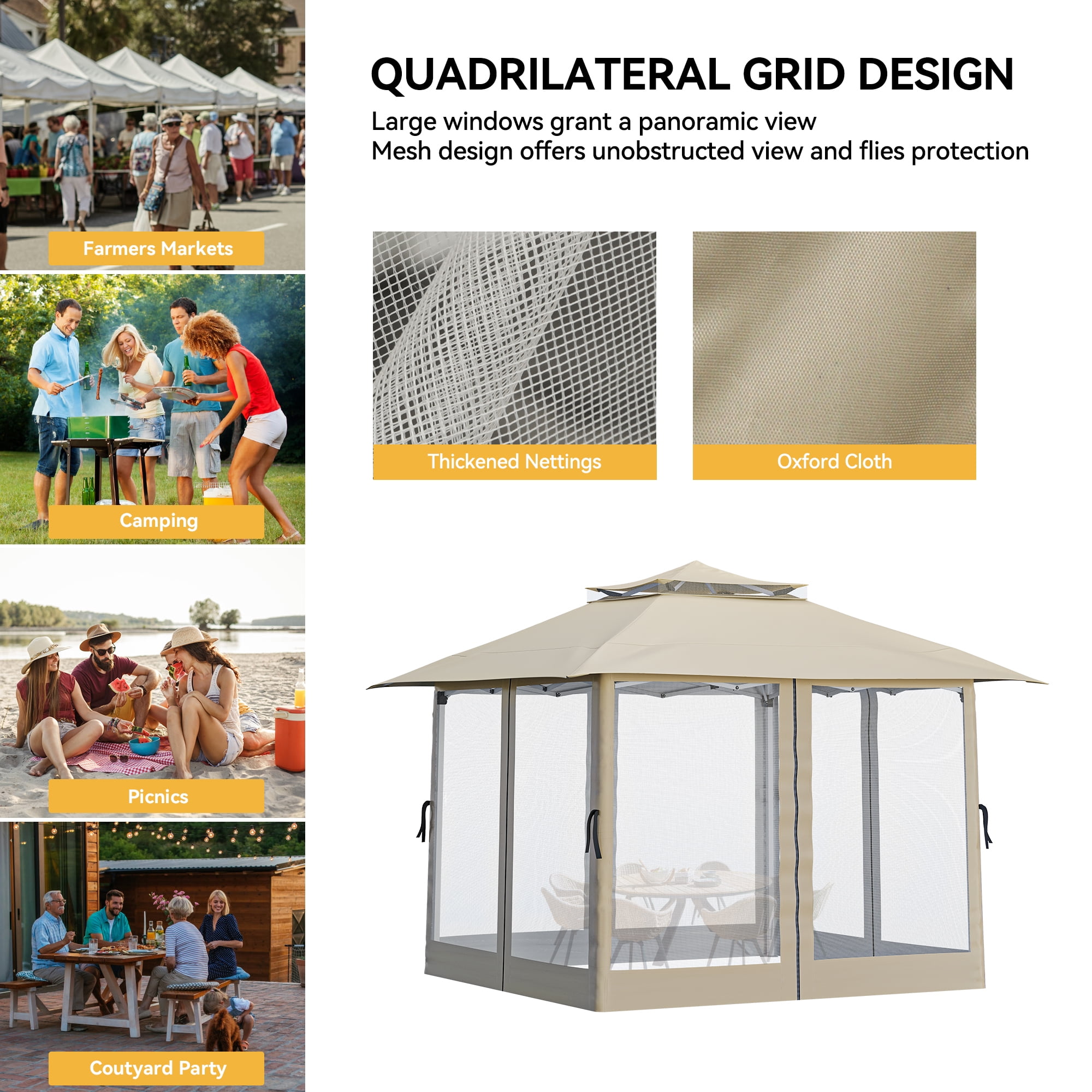 Dextrus Patio Gazebo 12x12ft Double Roof Pop Up Gazebo