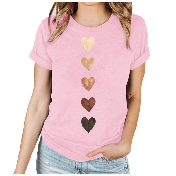 Hxshgdsn Womens Valentines T Shirt Graphic Heart Printed Short Sleeve Tees Trendy Casual Lover Gift Tops Pink 1 L