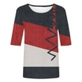 thumbnail image 4 of Elbow Length Crewneck Shirts Women Casual Loose Patchwork T-Shirts Summer Basic Tunic Tops (S, Red), 4 of 5