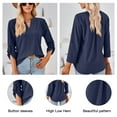 thumbnail image 2 of SHIBEVER Womens Tops Fall 3/4 Sleeve T Shirts Fahison V Neck Long Sleeve Tops Business Casual Tops Dressy Loose Fit Blouses Ladies Tunic Tops Navy Blue, 2 of 6