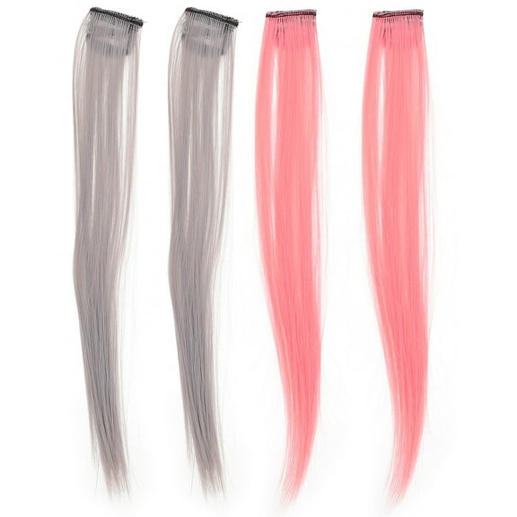 HEALEEP Girl Hair Pieces White Tea Gray Highlight Hairstyle 4Pcs 13.8X1.6X0.4In