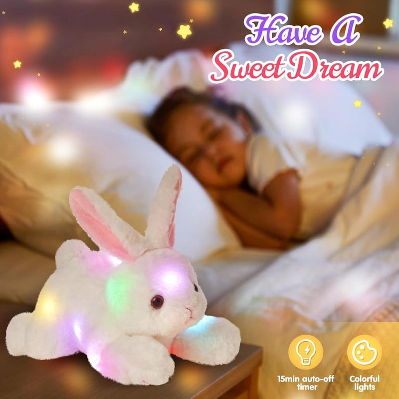 10 inch Lighting Up Bunny Stuffed Animal，Cut Sitting Rabbit Plush Toys for Easter，Birthday Gift（Pink）