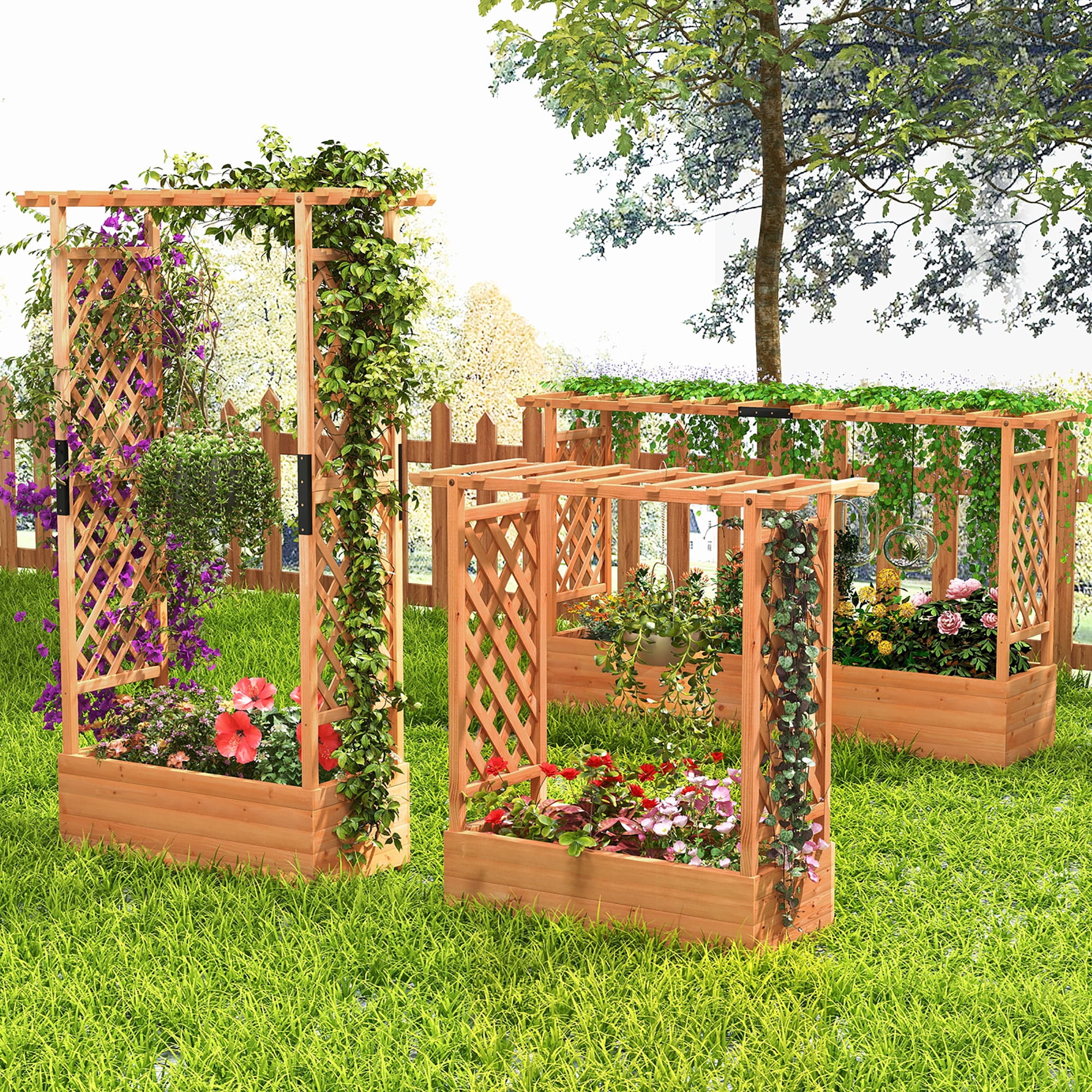 Gymax Raised Garden Bed Vertical Plant Container for Vine Climbing Plant Flower
