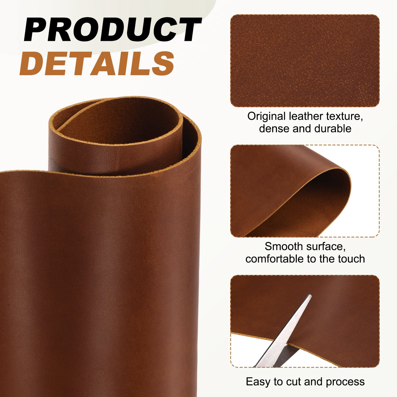 Uxcell Genuine Leather Sheets, 20" x 15" 4-5 oz (1.8-2mm) Thick Full Grain Leather Sheet Tooling Precut for Carving Engraving Molding Embossing Stamping, Red Brown