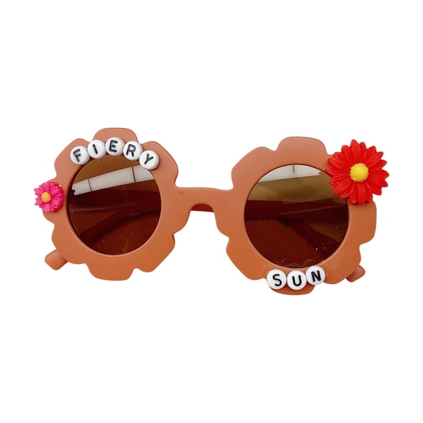 pstuiky Gafas de sol infantiles de moda para viajes. Gafas de sol para bebés con forma de girasol y alfabeto. Gafas de sol infantiles modernas con espejo.
