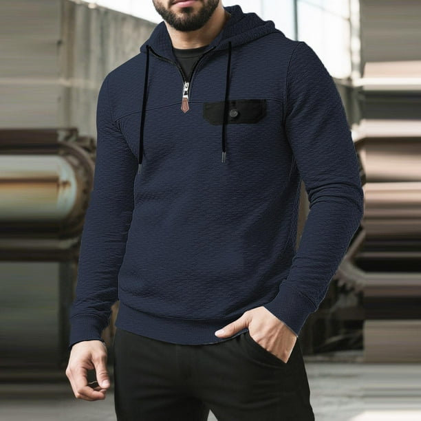 Sudadera con capucha para hombre, de colores sólidos, informal, con capucha, de manga larga, con bolsillo falso, para ejercicio, blusa de poliéster para hombre