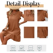 Cuteduck Womens Dresses Ruffle Sleeve Ruffle Hem Round Neck Textures Casual Dresses S-XL