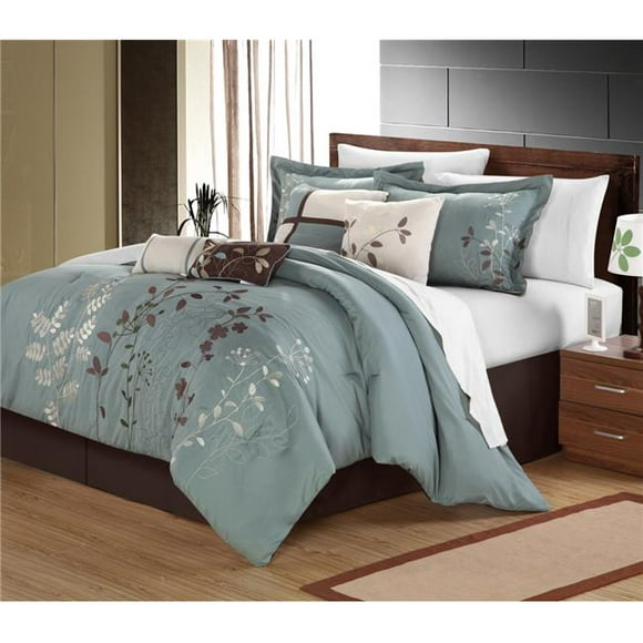 Chic Home 21-82-Q-03-US Bliss Garden 12 Piece Bed in a Bag Embroidered Comforter Set with 4 Piece Sheet Set&#44; Sage - Queen