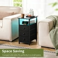 thumbnail image 3 of Nightstand with Charging Station, Narrow End Table Side Table with 3 Fabric Drawers and Storage Shelf, Small LED Bedside Table for Living Room Bedroom, Black, 3 of 8