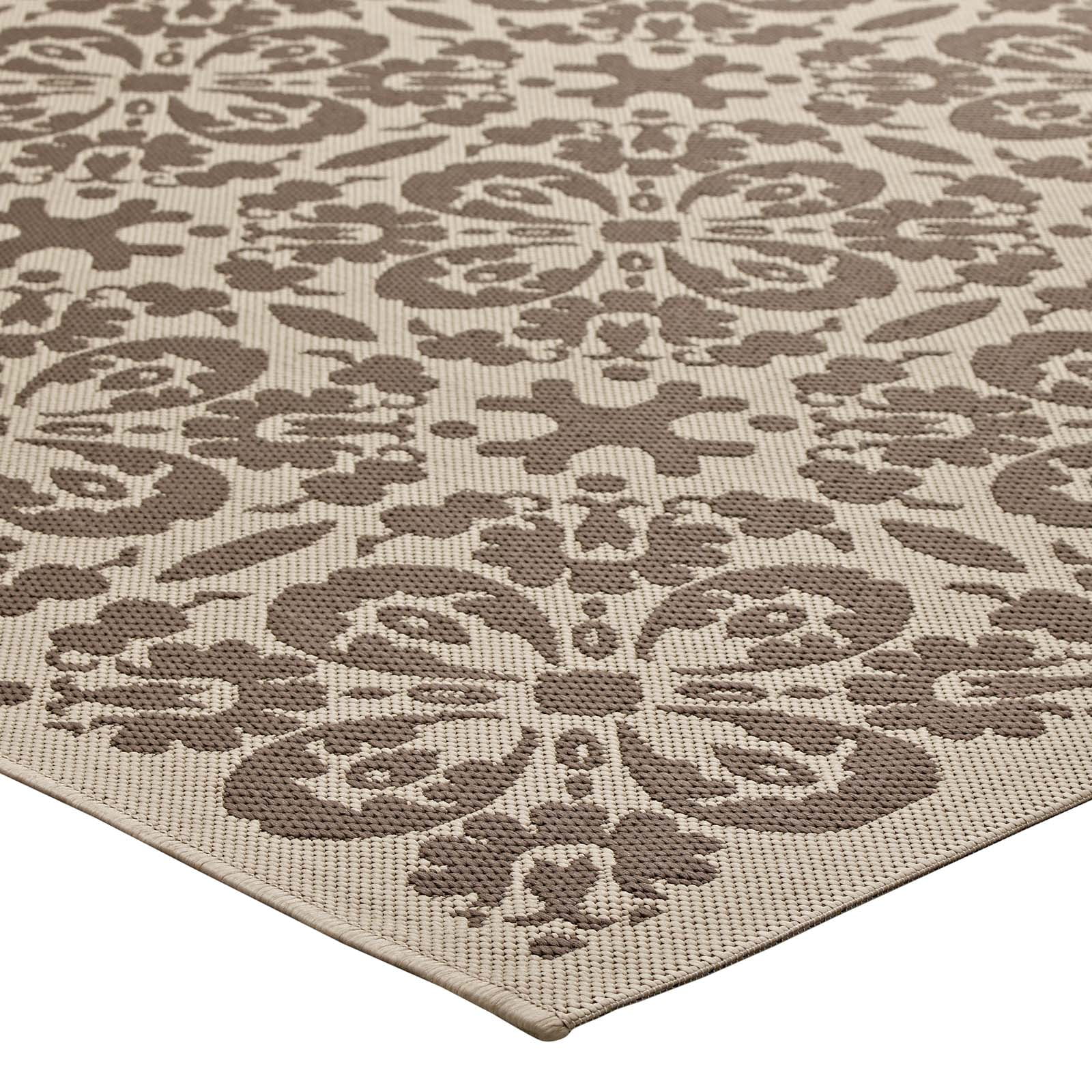 Modway Ariana 94.5x122" Floral Trellis Fabric Area Rug in Light/Dark Beige