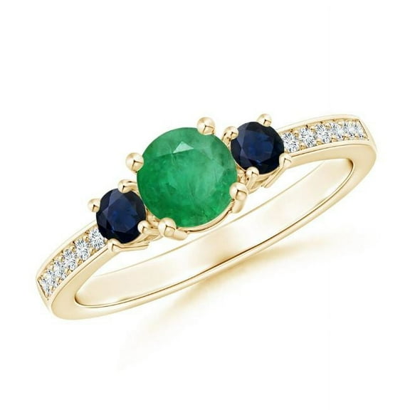 Round Shape Green Emerald Sapphire Band Ring Women 925 Sterling Silver Yellow Gold Plated May Birthstone Engagement Anniversary Gift Gemstone Jewelry