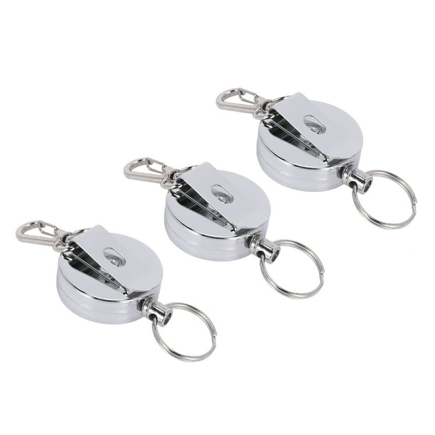 3 Pcs Stainless Silver Retractable Key Chain Keyring Heavy Duty Steel