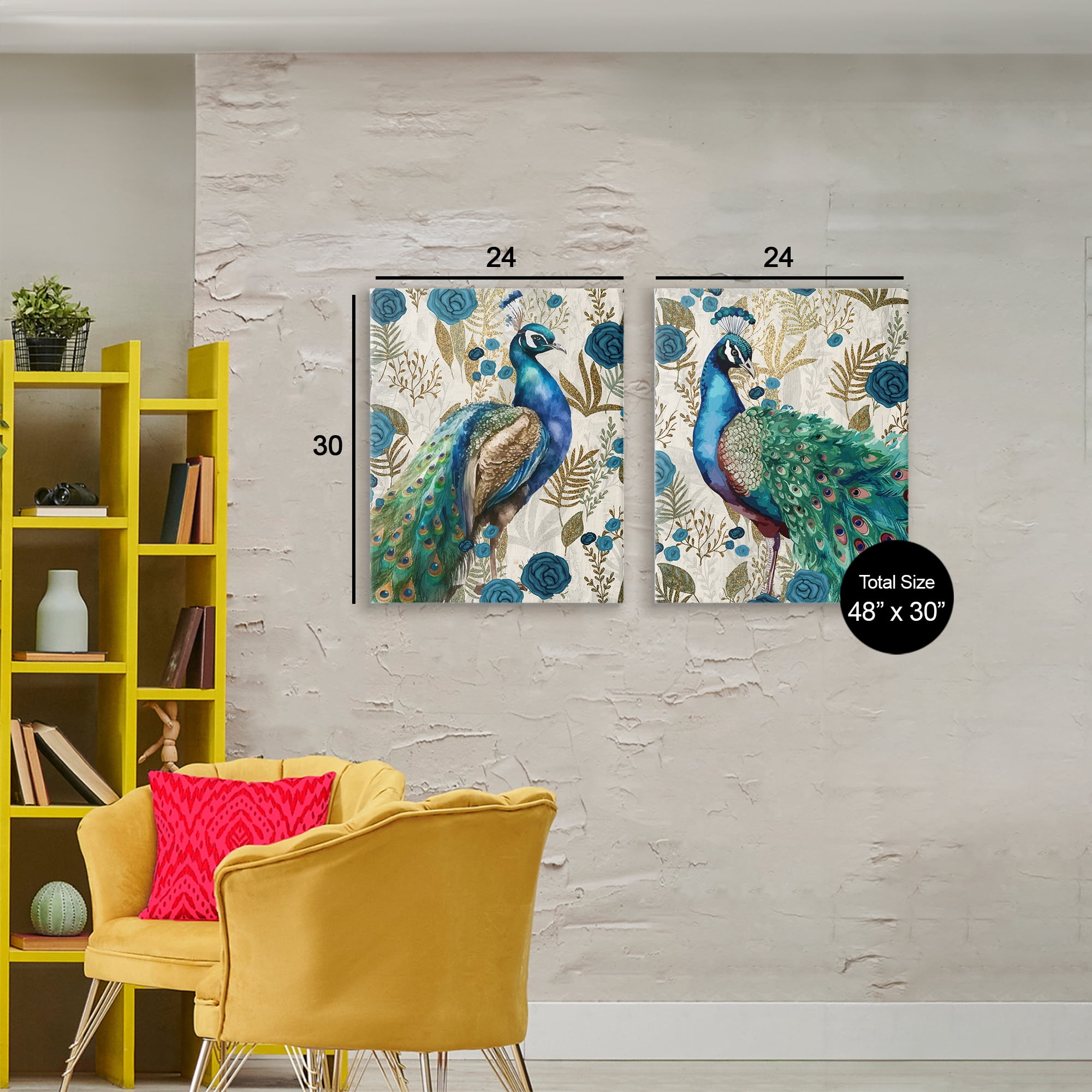 Stupell Industries Floral Peacock Pride 2 Piece Canvas Wall Art Set, design by Kim Allen