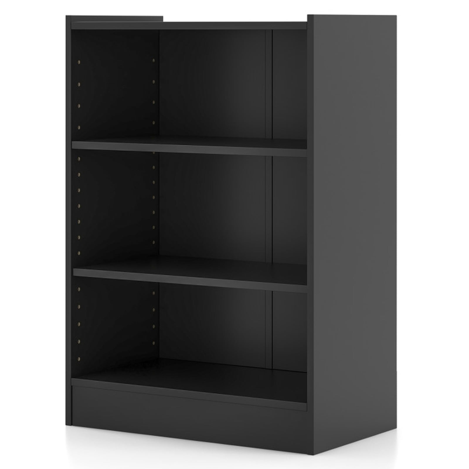 Furnibear 3-Tier Open Display Bookcase with 18-Position Adjustable Shelves Raised Cabinet Top and Anti-Toppling Device for Home Office, Black