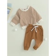 thumbnail image 3 of Bagilaanoe 2PCS Toddler Baby Boy Long Pants Set Striped Print Long Sleeve Sweatshirt Pullover Tops + Drawstring Sweatpants 6M 12M 18M 24M 3T Kids Casual Sweatsuits, 3 of 9