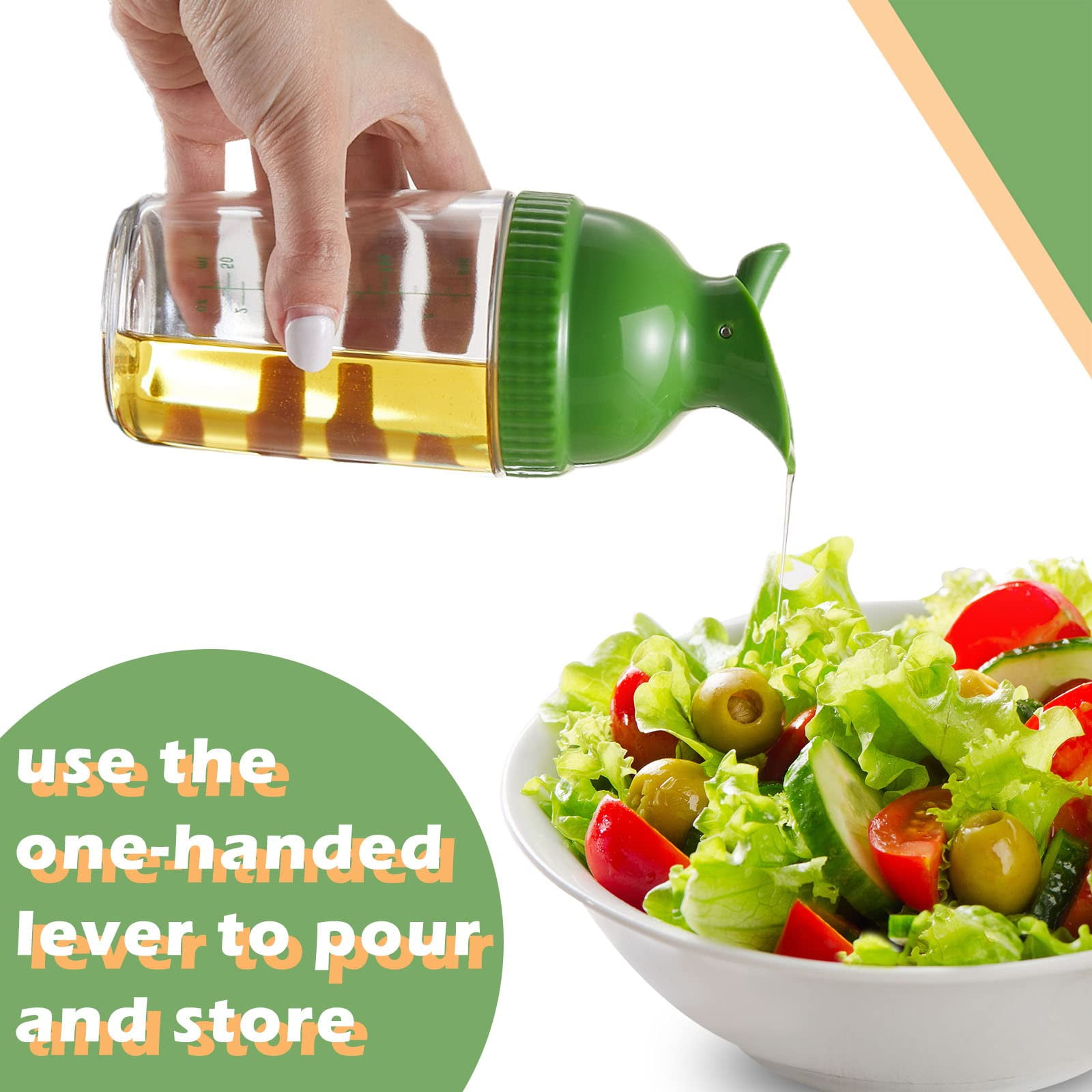 2 in 1 Salad Dressing Shaker Container with Citrus Juicer, Dripless Pour,  Leak-free, Soft Grip, Dishwasher Safe, BPA Free, Homemade Salad Dressing