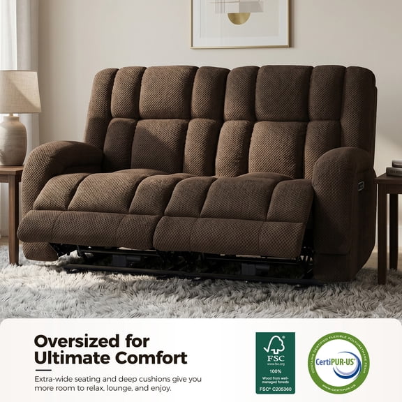 MCombo Power Recliner Loveseat Sofa with Adjustable Headrest, Heat and Vibration, 64.6" Fabric Electric Reclining Loveseat with USB Charge Ports for Living Room 6855