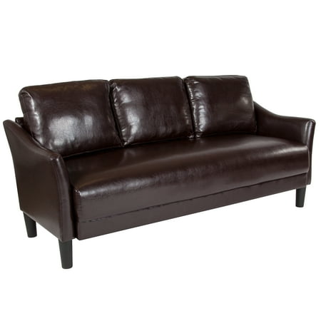Bamboo Living Room Furniture Set With Cushion Asti Flash Furniture Upholstered Living Room Sofa with Single Cushion Seat and Slanted Arms in Brown Leather ()
