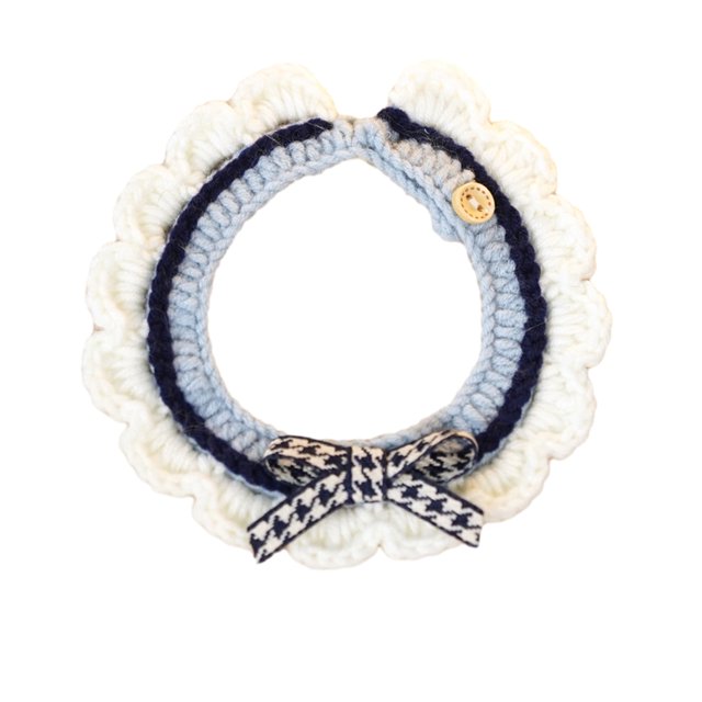 Visland Hand Knitted Cat Collar with Button Design Cute Bow Decoration Soft Comfortable Necklace Cat Collar